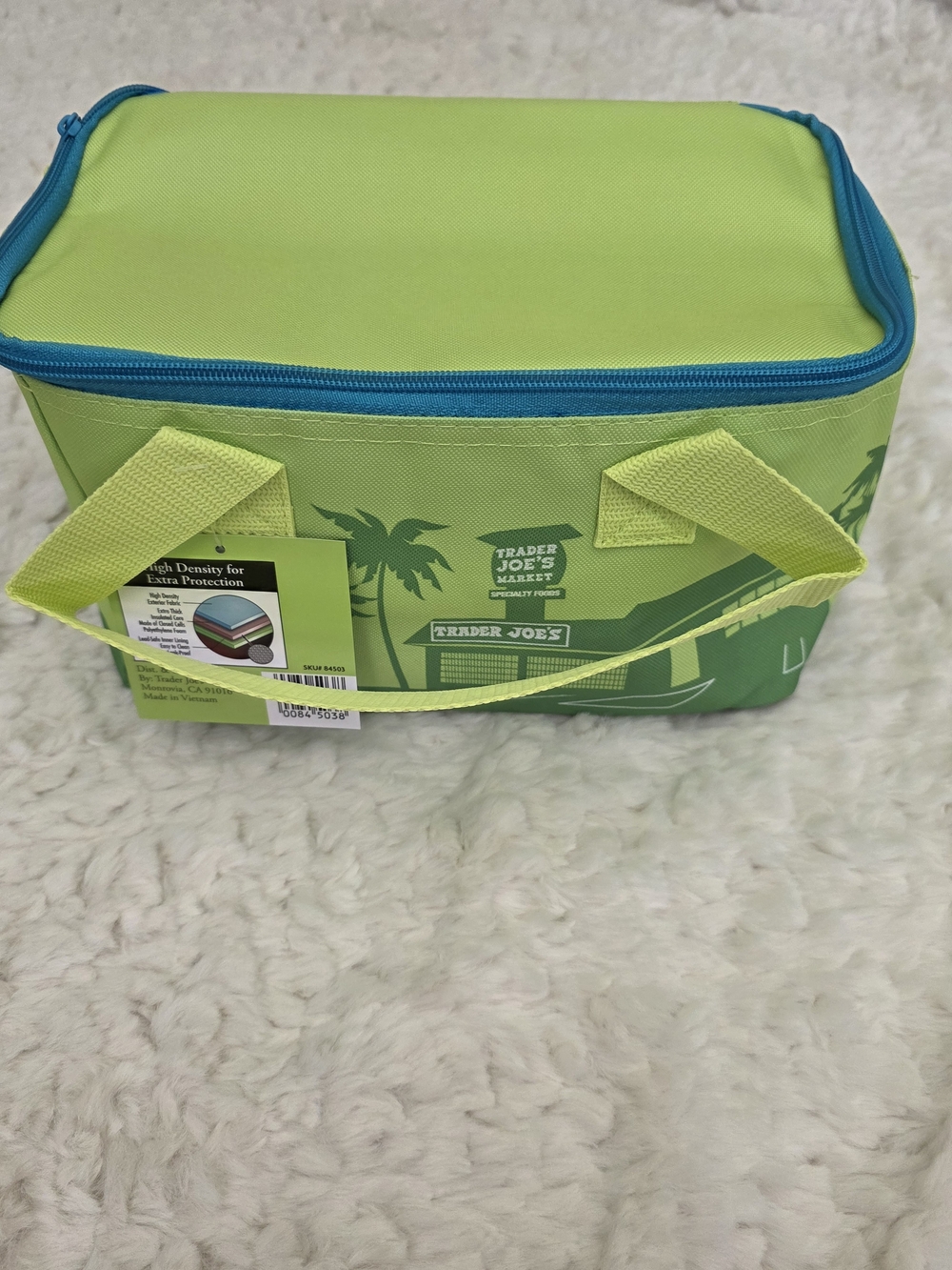 Trader Joe's Lime Green Insulated Lunch Cooler with Teal Zipper